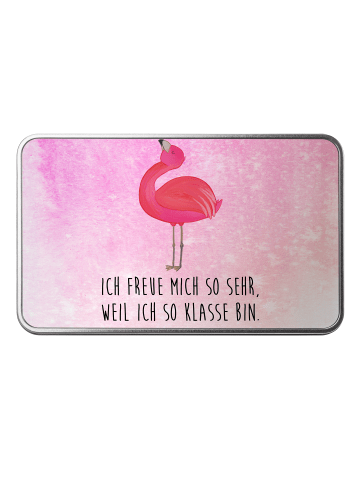 Mr. & Mrs. Panda Metalldose rechteckig Flamingo Stolz mit Spruch in Aquarell Pink