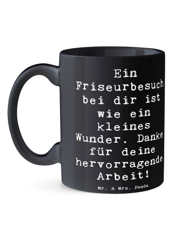 Mr. & Mrs. Panda Tasse Spruch Friseur Wunder mit Spruch in Schwarz