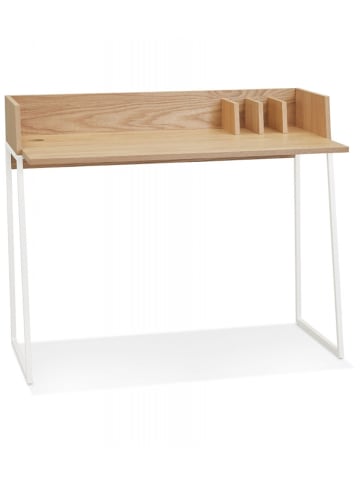 KADIMA DESIGN Gerader Schreibtisch Holz Metall | Skandinavischer Stil in Beige-Weiß