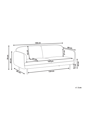 Beliani 3-Sitzer Sofa TONSBERG in Beige/Schwarz - (W) 198 x (H) 78 x (L) 85 cm
