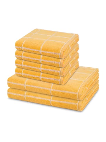 Ross 4 X Handtuch 2 X Duschtuch im Set Sensual Skin Karo in Ginster