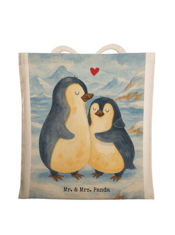 Mr. & Mrs. Panda Shopping Tasche Pinguin umarmen Design ohne Spruch in Weiß
