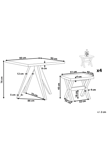 Beliani 5-tlg Gartentisch Set OLBIA/TARANTO in Grau/Heller Holzfarbton