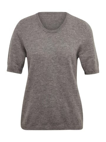 GOLDNER Kurzgröße:  Kaschmir-Halbarmpullover mit Rundhals in grau / melange