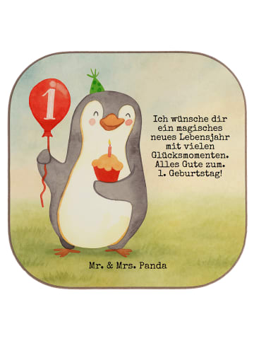Mr. & Mrs. Panda Tassenuntersetzer 1. Geburtstag Pinguin Luftbal... in Weiß