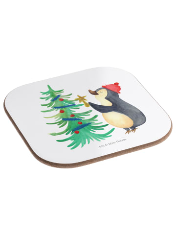 Mr. & Mrs. Panda Bierdeckel Pinguin Weihnachtsbaum ohne Spruch in Weiß