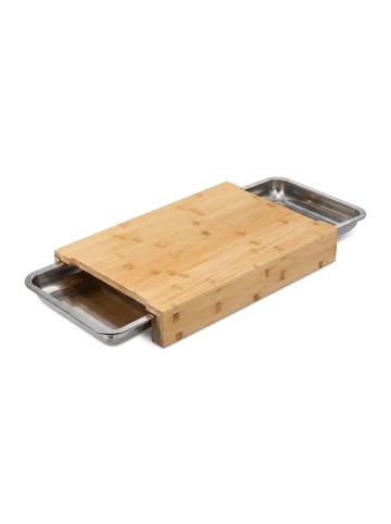 relaxdays Schneidebrett in Natur/ Silber - (B)45 x (H)8 x (T)30 cm
