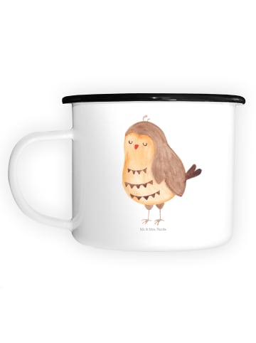 Mr. & Mrs. Panda XL Emaille Tasse Eule Zufrieden ohne Spruch in Weiß