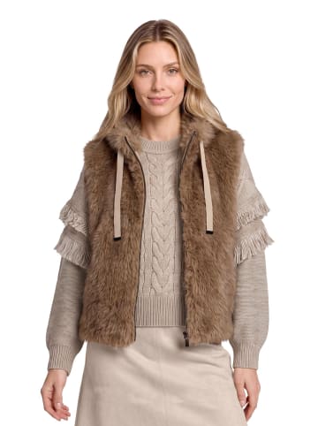 BETTY & CO Kunstfell-Weste mit Stehkragen in Taupe Melange