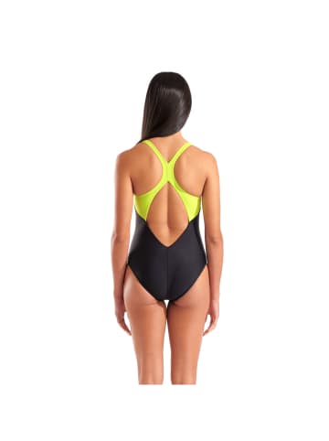 Arena Grid Swimsuit V Back Graphic Blickdicht in Schwarz