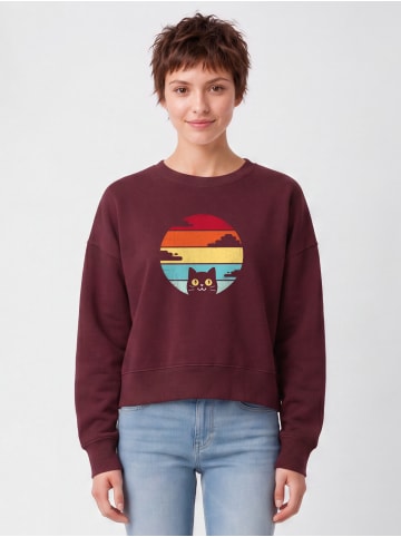 wat? Apparel Sweatshirt Retro Sunset Cat in Weinrot