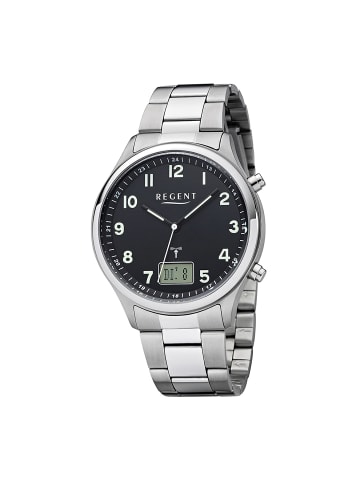 Regent Funkuhr-Analog-Digital silber groß (ca. 40mm) Regent Funkuhren