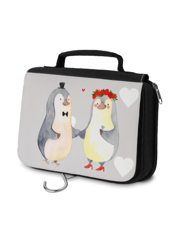 Mr. & Mrs. Panda Kulturbeutel Pinguin Heirat ohne Spruch in Grau Pastell
