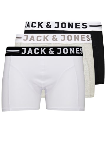 Jack & Jones Set 3er Pack Sense Trunks Boxershorts Stretch Unterhose in Weiß-Grau-Schwarz