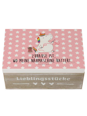 Mr. & Mrs. Panda Geschenkbox Einhorn Näherin mit Spruch in Rot Pastell