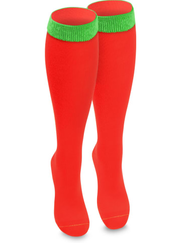 normani 3 Paar Kniestrümpfe mit farbig abgesetztem Bund Bi-Color in Rot/Apfelgrün