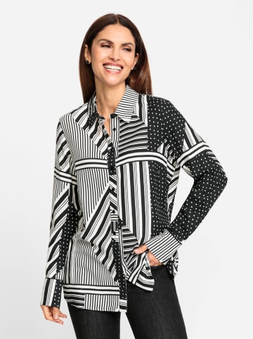 WITT WEIDEN Langarm-Bluse in weiß-schwarz-bedruckt