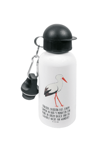 Mr. & Mrs. Panda Kindertrinkflasche Storch mit Spruch in Weiß