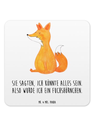 Mr. & Mrs. Panda Untersetzer für Gläser Einhorn Fuchs mit Spruch in Weiß
