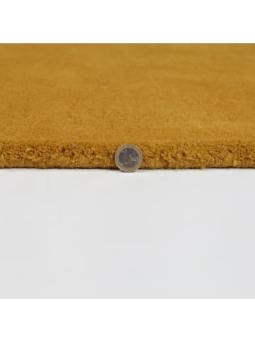 KADIMA DESIGN Wollteppich handgetuftet, geometrisch, rutschfest, Teppich Wolle in Senfgelb
