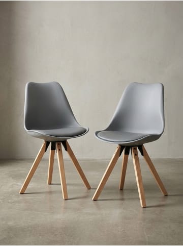 KADIMA DESIGN Esszimmerstühle 2er-Set | Kunstleder, Naturholzbeine, Skandinavisch in Grau