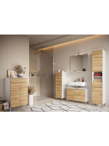 KADIMA DESIGN Kommode mit Schubladen, 60x34x97 cm, Badezimmerschrank, Weiß/Braun