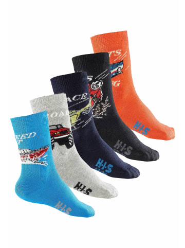 H.I.S Socken in schwarz, grau, orange, marine, blau