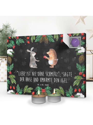 Mr. & Mrs. Panda adventskalender duftkerzen Hase Igel mit Spruch in Kreidetafel