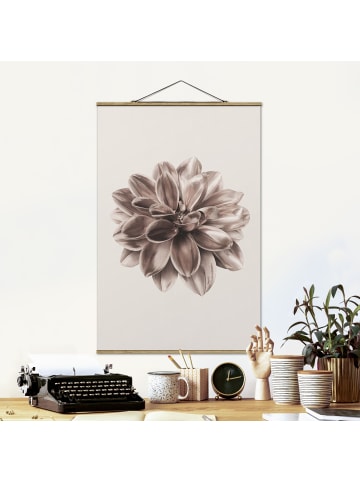 WALLART Stoffbild - Dahlie Bronze Metallic Beige Zentriert in Creme-Beige