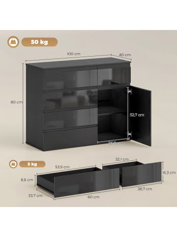HOMCOM Sideboard-100L x 40B x 80H cm-Schwarz