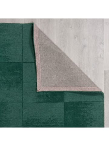 KADIMA DESIGN Wollteppich Kurzflor SID Geometrisch Karo Handgetuftet Naturfaser in Grün