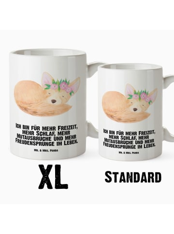 Mr. & Mrs. Panda Kaffeebecher Wüstenfuchs Blumen mit Spruch in Weiß