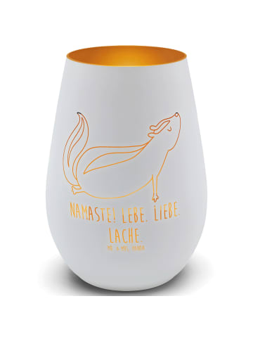 Mr. & Mrs. Panda Kerzenhalter Stinktier Yoga mit Spruch in Weiß