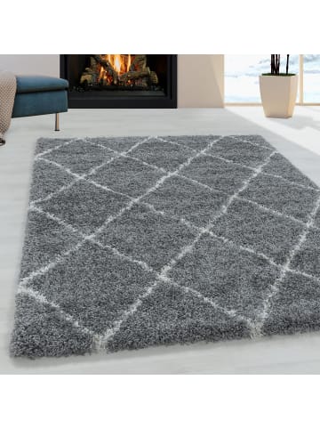 KADIMA DESIGN Teppich Hochflor Shaggy Geometrisch Polypropylen Wohnzimmer in Grau