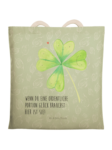 Mr. & Mrs. Panda Tasche Blume Kleeblatt mit Spruch in Blattgrün