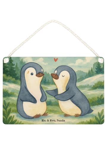 Mr. & Mrs. Panda Wandbild Holz Pinguine trösten Design ohne Spruch in Weiß