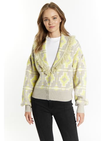IZIA Damen Cardigan in GRAU LIMETTE WEISS