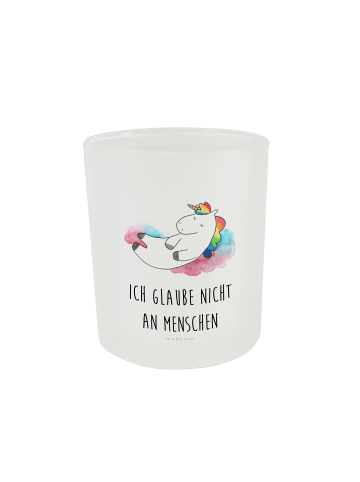 Mr. & Mrs. Panda Glas Teelichthalter Einhorn Wolke 7 mit Spruch in Transparent