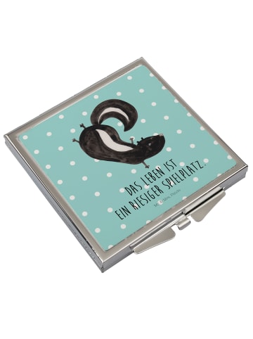 Mr. & Mrs. Panda Schminkspiegel Stinktier Handstand mit Spruch in Türkis Pastell