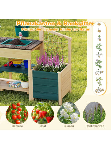 COSTWAY Matschküche Kinder Outdoor mit Pflanzkasten in Hellbraun