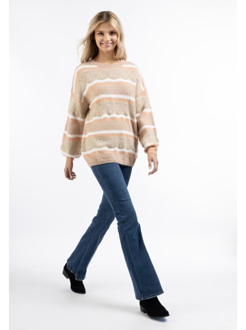 VIRITA Women Oversize Strick Pullover in Beige Mehrfarbig