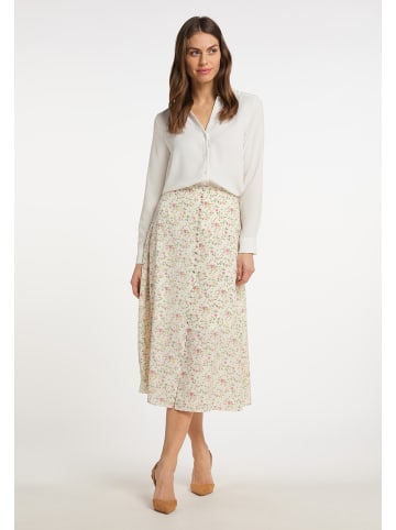 Usha Damen Midirock Mit Blütenprint in Weiss Mehrfarbig
