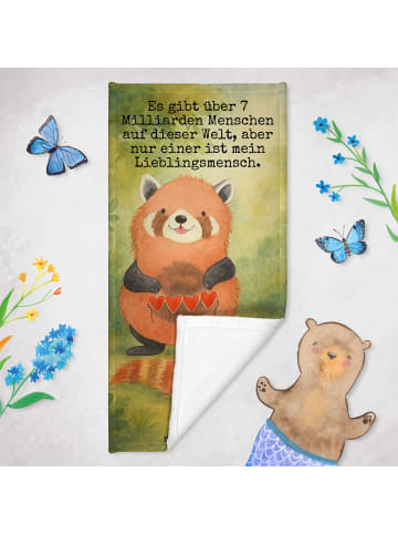 Mr. & Mrs. Panda Handtuch Roter Panda Design mit Spruch in Gelb Pastell
