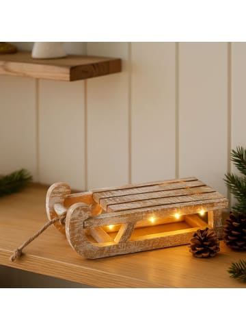 Home&Styling Collection Weihnachtliche Holzdekoration mit LED in Gold, (B) 14 x (H) 11 x (L) 30 cm