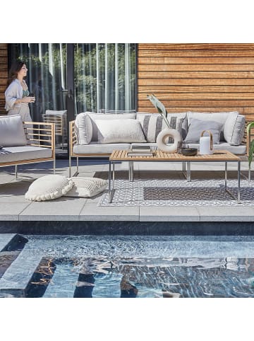 home24 Couchtisch TEAKLINE in Braun / Silber