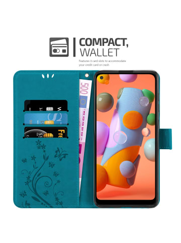 cadorabo Hülle für Samsung Galaxy A11 / M11 Blumen Design in FLORAL BLAU