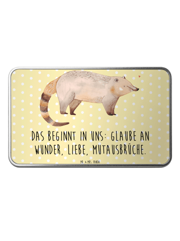Mr. & Mrs. Panda Keksdose Nasenbär mit Spruch in Gelb Pastell