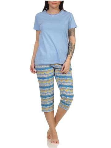 NORMANN kurzarm Schlafanzug Pyjama Capri Hose Ethnolook - 62762 in hellblau