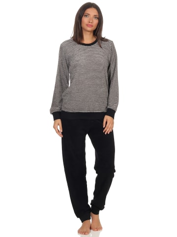 NORMANN Frottee Pyjama Schlafanzug Bündchen Streifen - 50025 in Grau