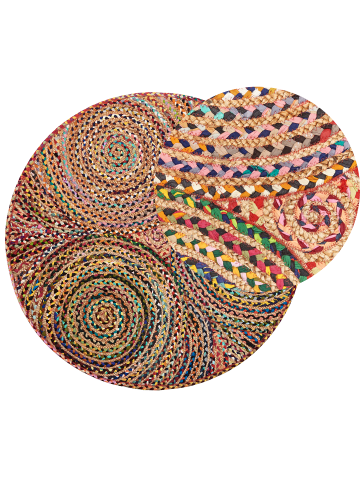 Beliani Kurzflor YENICE in Bunt/Rot - (W) 140 x (H) 0.7 x (L) 140 cm